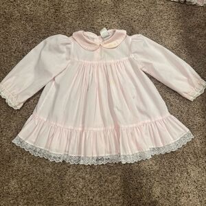 Vintage Bryan Baby Dress – Pink Lace Trim Peter Pan Collar – Made in USA Size 2T